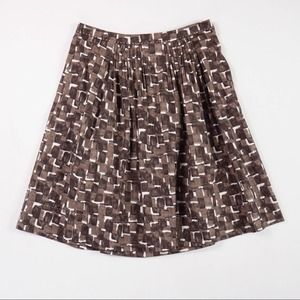 Elie Tahari Size 10 Skirt Brown White Paint Print Pleated Knee-length Women's